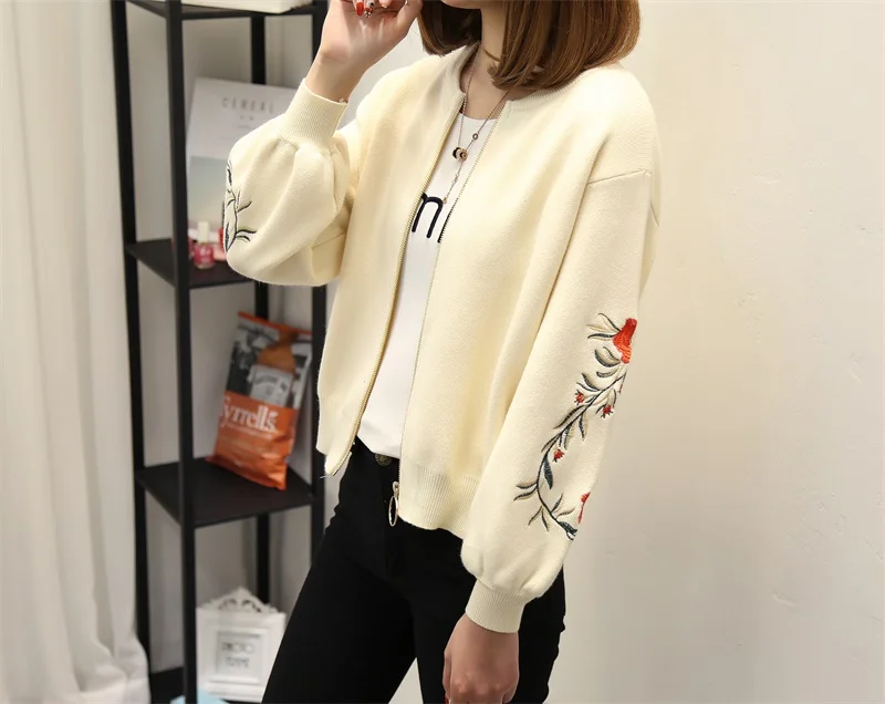 OHCLOTHING, новинка весны, большой размер, женский свитер с вышивкой, длинный рукав, на молнии, кардиган, пальто, F1761
