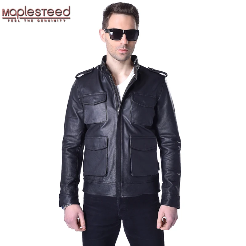 Мужская кожаная куртка из 100% натуральной воловьей кожи черная бомбер мужская