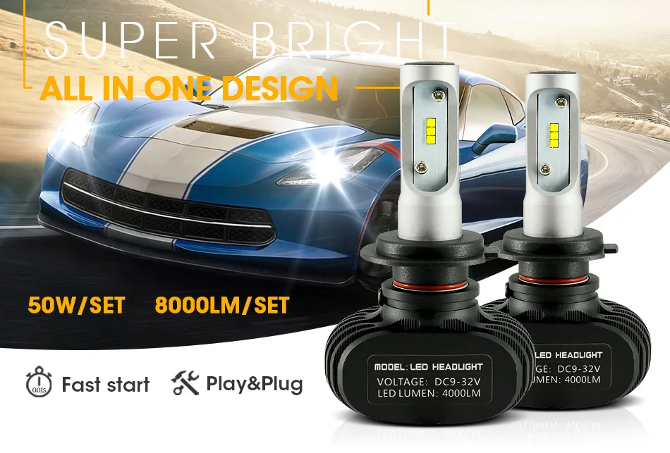 Hlxg 2 шт. 12 В 880 лм 50 Вт H1 H7 H27 9005 Led H3 Автомобильные фары CSP авто лампы H11 9006 HB3 автомобильные светодиоды Противотуманные фары HB4 Автомобильные фары