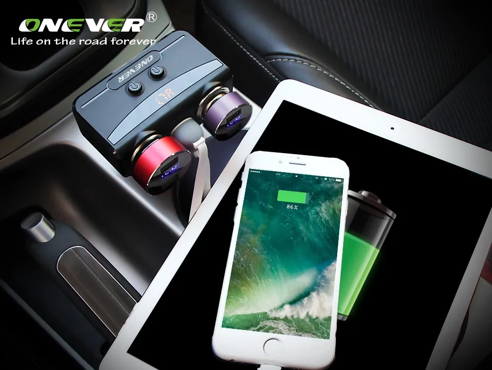 Volmeter Onever 12 В-24 В Прикуривателя 3.1A Dual USB Автомобильное Зарядное Устройство Умный Быстрая Зарядка Для Iphone Xiaomi Ipad С Volmete зажигалка разветвитель прикуриватель разветвитель адаптер прикуривателя