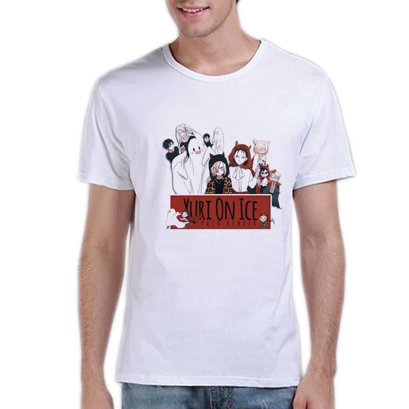 Yuri!!! on Ice T Shirt Men Viktor Nikiforov Yuri Plisetsky Japan Anime Cosplay Short Sleeve O-Neck Off White | Мужская одежда