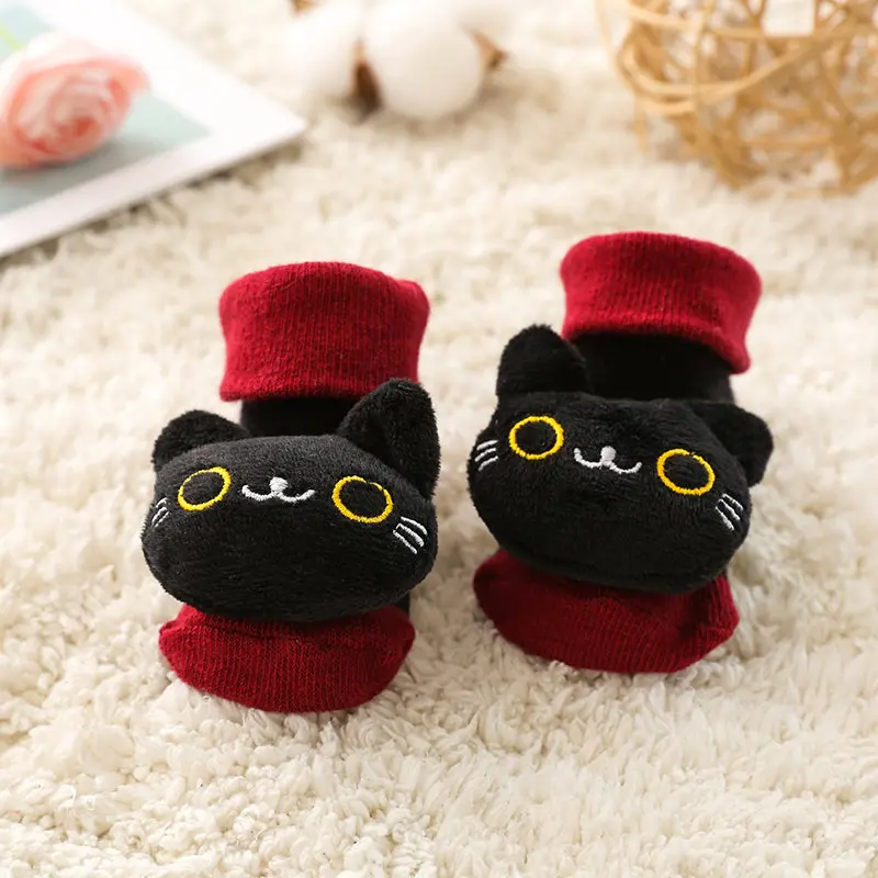 cat with bell Носки для малышей; нескользящие хлопковые носки-тапочки с изображением куклы из мультфильма с колокольчиками; мягкие Милые сапожки для маленьких девочек и мальчиков - Цвет: cat with bell