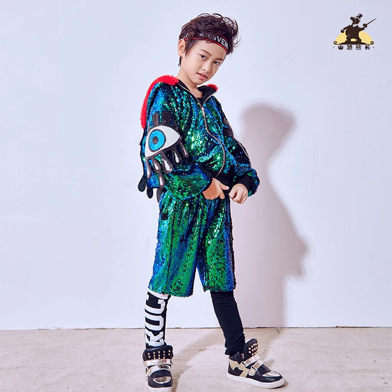 Новая уличная танцевальная джазовая Одежда для мальчиков зеленая куртка с