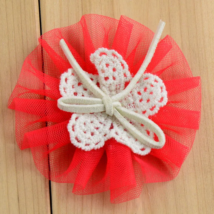 Yundfly, 10 Uds., flor de malla de chif&oacute;n para reci&eacute;n nacidos, accesorios para el cabello para ni&ntilde;as, tela de encaje con flores hechas a mano para diademas-5