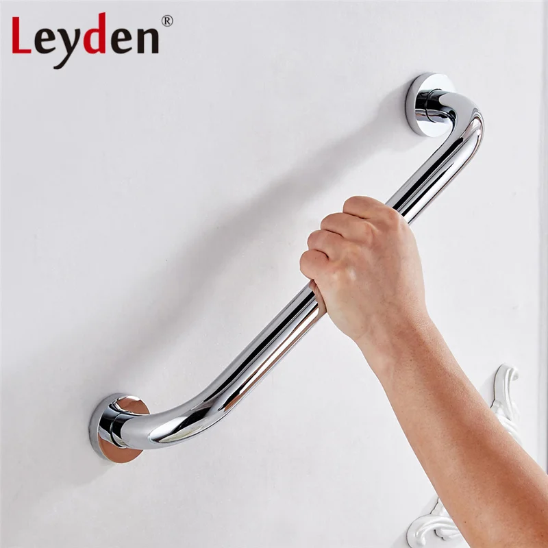 

Leyden 30-50cm Silver Chrome Grab Bar Safety Handle Wall Mount Copper Handrail Safety Bar for Bathroom Handle Bathroom Accessory