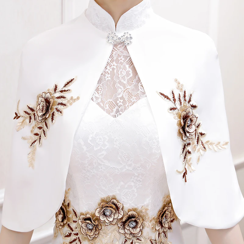 Белое элегантное кружевное цветочное женское платье Cheongsam, винтажное, воротник-стойка, Qipao, сексуальное, тонкое, Русалка, вечернее платье, Vestidos с накидкой