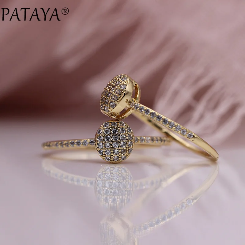 PATAYA, новинка, женские роскошные кольца, белые, Круглые, натуральный циркон, для свадьбы, вечеринки, модные ювелирные изделия, полые, Овальные, хорошее кольцо, простой, супер подарок