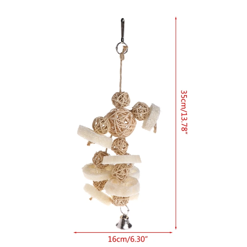 Birds Parrots Toys Handmade Chewing Bite Training Hanging Cage Rattan Balls Bell | Дом и сад