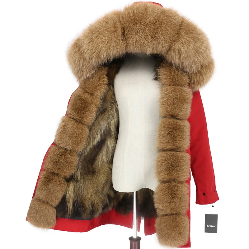 red natural camel OFTBUY, водонепроницаемая парка, пальто из натурального меха, натуральный Лисий мех, капюшон, зимняя куртка для женщин, съемная верхняя одежда, уличная одежда, роскошная теплая - Цвет: red natural camel