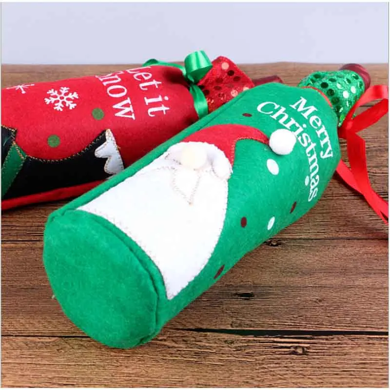 Красно зеленая ткань Let it Snow Merry Christmas Wine Wrap Table Decor Party Favor рождественские