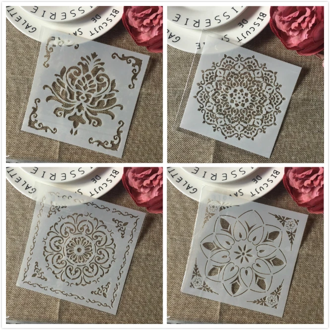 4 шт. 6*6 дюймов квадратная рамка фон сделай сам слойные трафареты картина