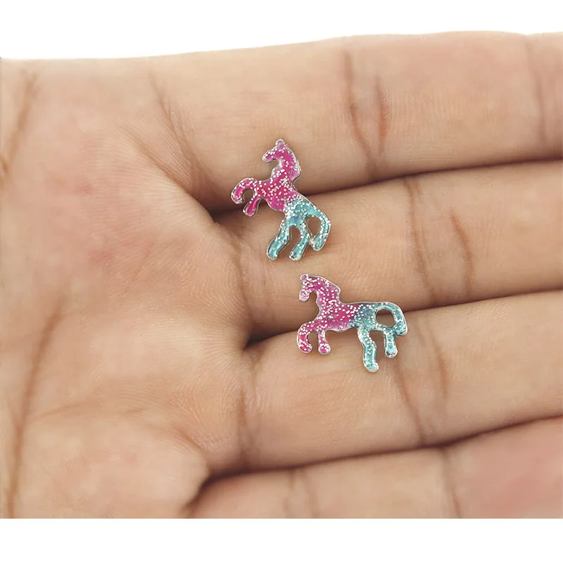 Trendy 2018 Multicolor Enamel Unicorn Stud Earrings For Women Personalized Jewelry Female Alloy Silver Horse Earring Brincos | Украшения и