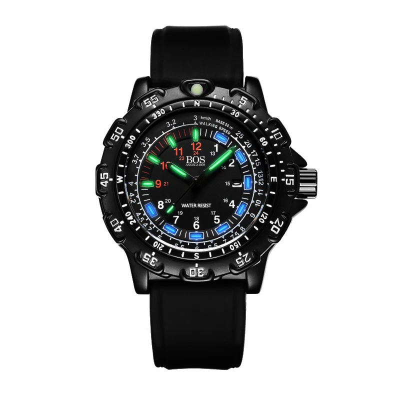 Анжела BOS Для мужчин многофункциональный поворотный циферблат компаса Часы