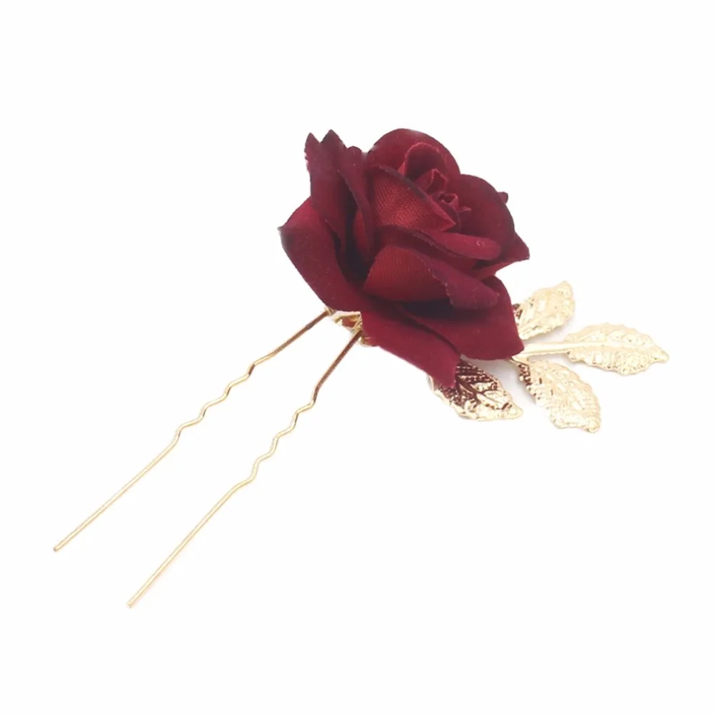 Красная роза цветок свадебные волосы гребень шпильки ручной работы аксессуары