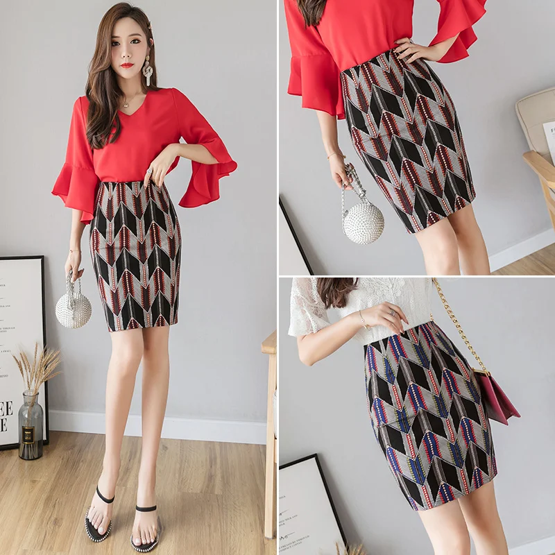 Женская винтажная юбка карандаш с высокой талией и разрезом сзади Офисная