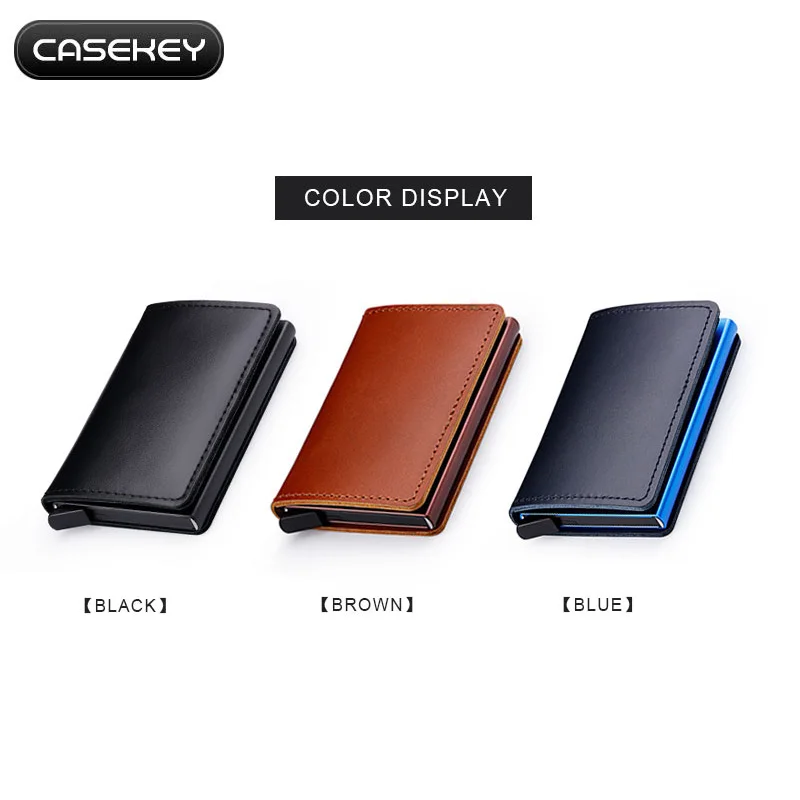 Casekey натуральный воск масло кожа кредитный держатель для карт алюминиевый кошелек из нержавеющей RFID Блокировка портмоне для деловых мужчин