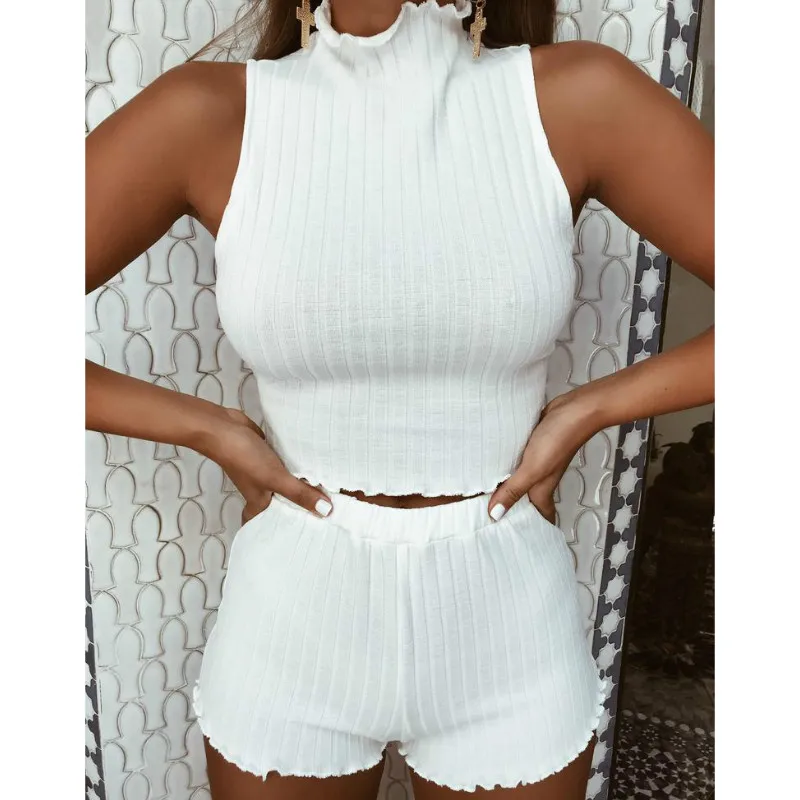 Женский комплект из 2 предметов вязаный Топ без рукавов с воротником-стойкой +