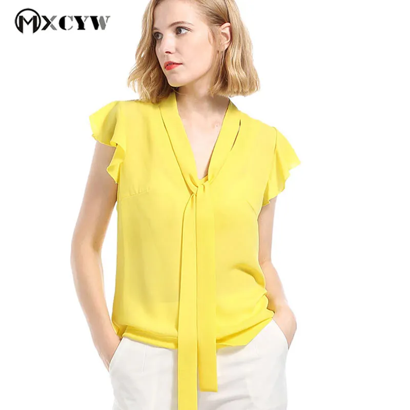 Женские летние повседневные топы Однотонные блузки с v-образным вырезом и