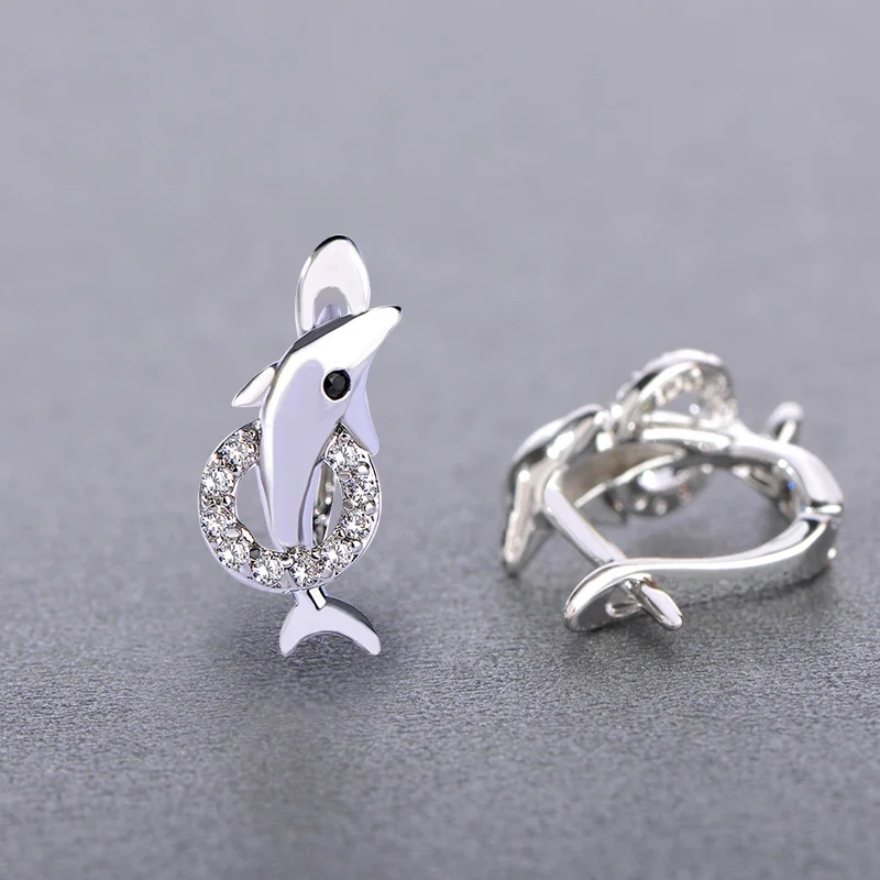 Женские серьги гвоздики с фианитом в виде дельфина|stud earrings|stud earrings for womenearrings women |