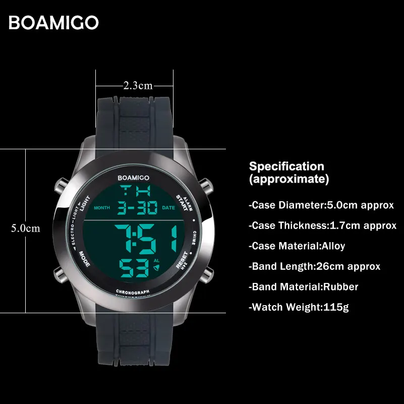 Мужские часы модные спортивные цифровые черные водонепроницаемые резиновые