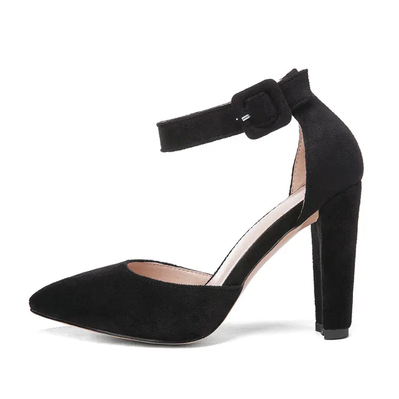 Женские туфли лодочки из искусственной замши на толстом высоком каблуке