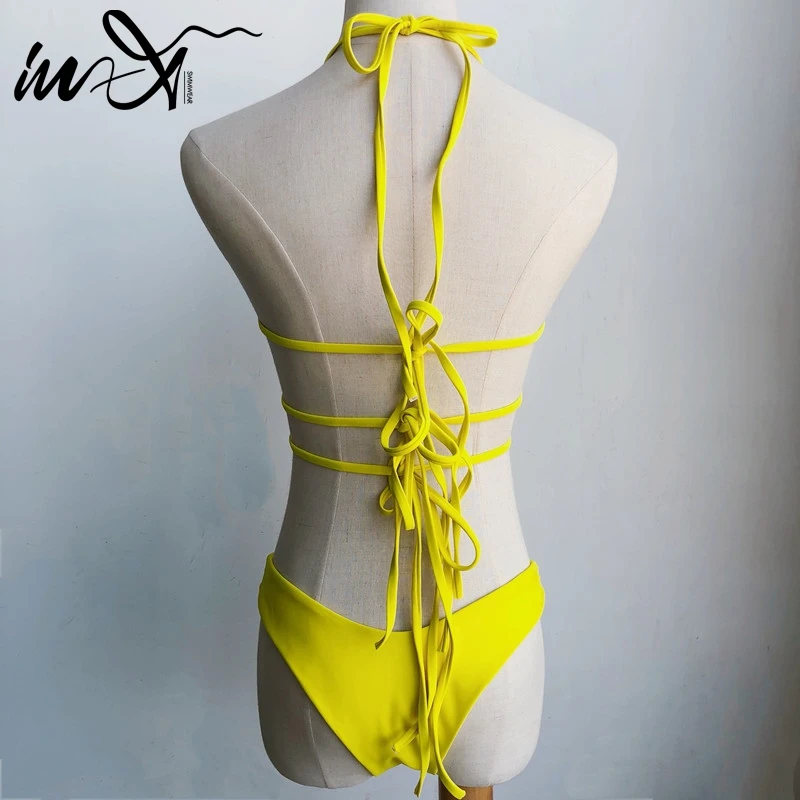 В-X сексуальное бикини микро 2019 с высоким вырезом купальный костюм однотонный