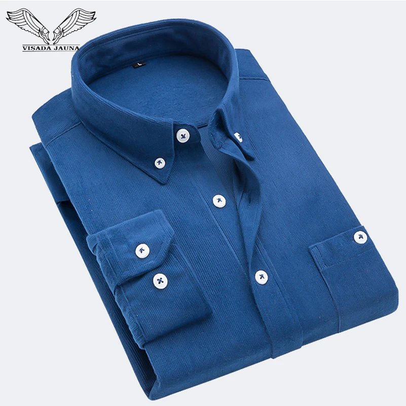

VISADA JAUNA 018 Winter Men's Casual Camisa Fit Slim Shirt Long Sleeve Solid Hemd Men Turn-down Collar Musculina Camisas N8980