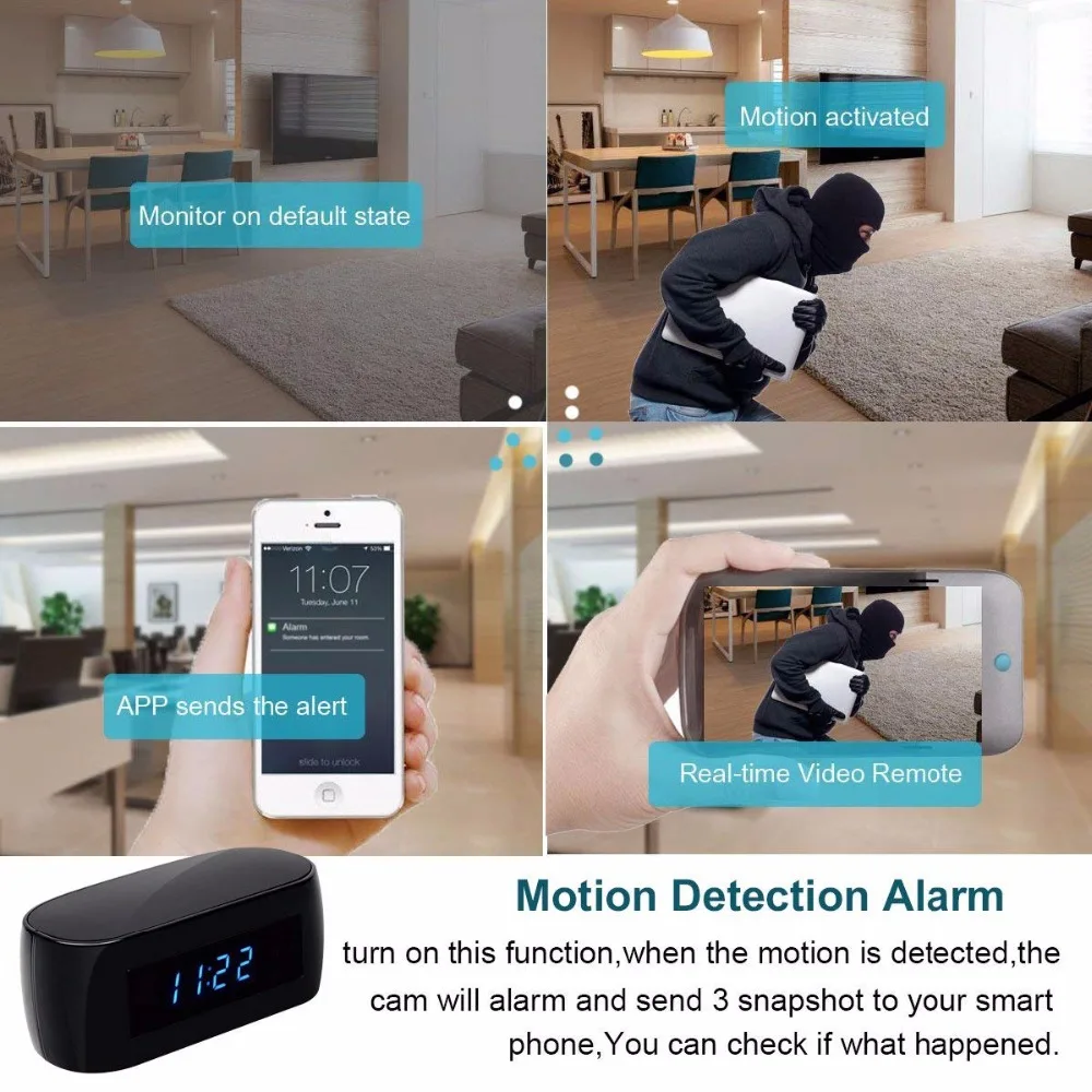 США ЕС Великобритания Plug HD 1080P WiFi камера Будильник с датчиком движения ИК ночного видения безопасности в реальном времени видео няня часы