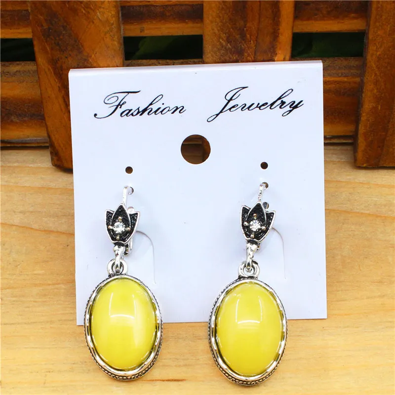 Oval Simulated Beeswax Earrings For Women Delicate Vintage Look Antique Sliver Plated Fashion Jewelry | Украшения и аксессуары