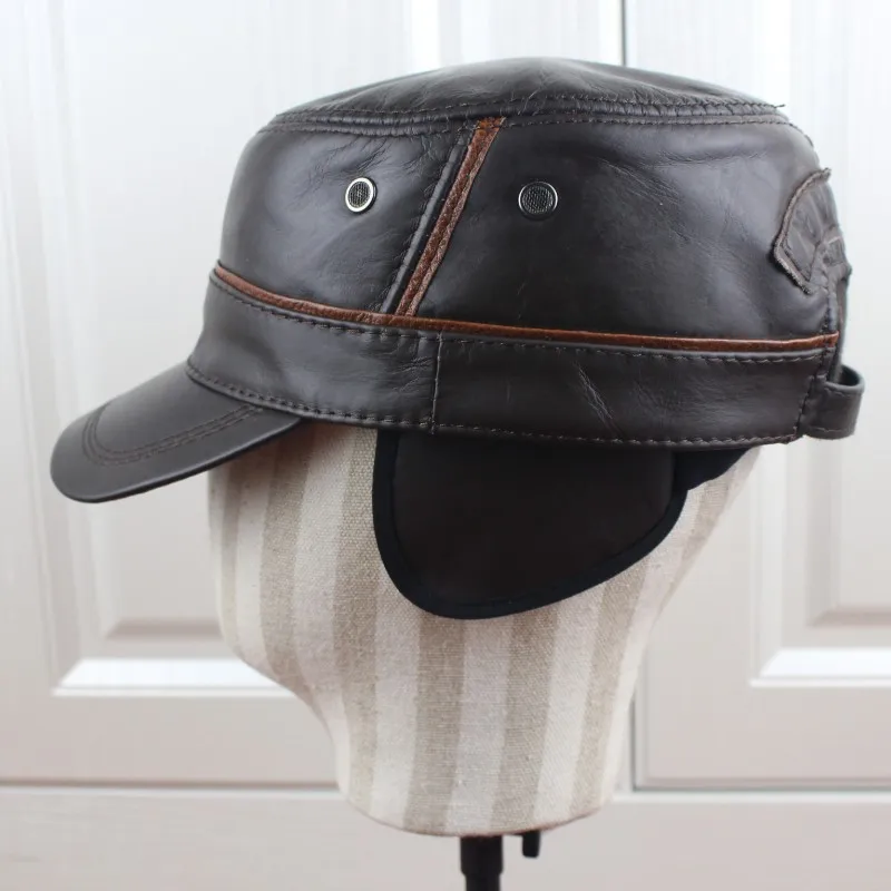 Кепка с козырьком из воловьей кожи на осень/зиму H6961|Бейсболка регулируемым