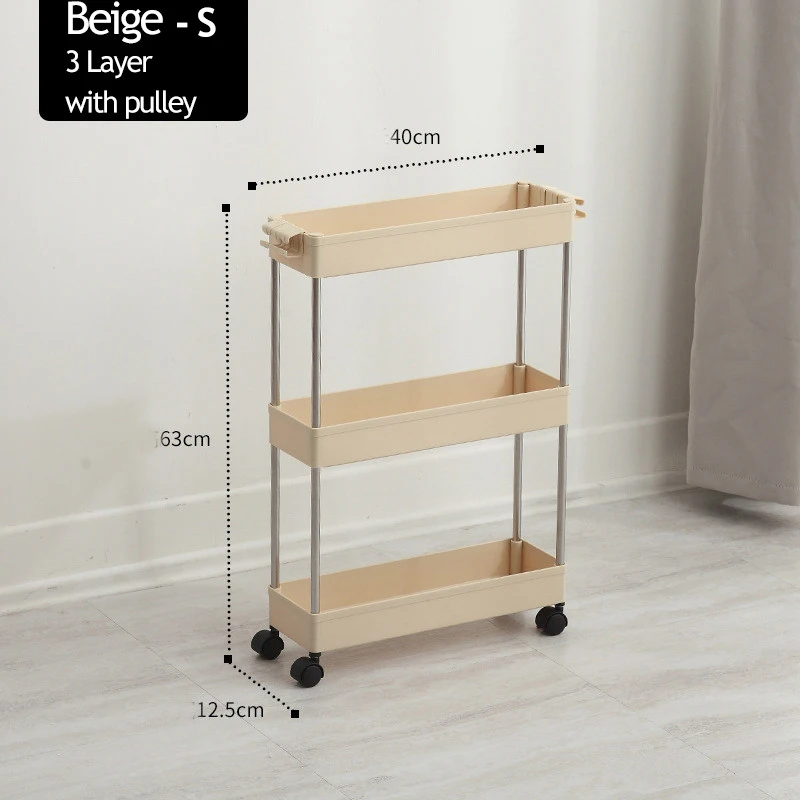 2/3/4 Layer Gap Storage Rack Kitchen Slim Slide Tower Movable Assemble Plastic Bathroom Shelf Wheels Space Saving Organizer