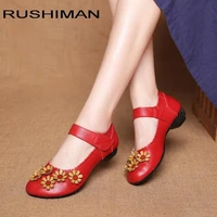 rushiman 2021 spring new handmade genuine leather single shoes soft casual flat shoes women flats mother shoes size 35 40