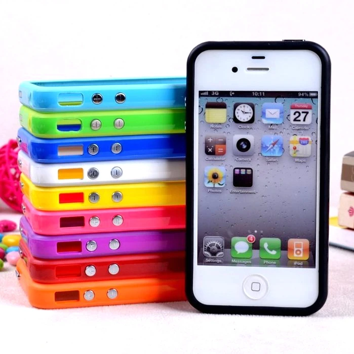 Розничная продажа новый однотонный силиконовый защитный бампер для iphone 4