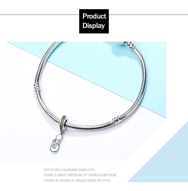 Браслет Strollgirl Fit Pandora, Стерлинговое Серебро 925 пробы, голубые эмалированные тапочки, очаровательные милые желтые фианиты, подвески, бусины для женщин, ювелирные изделия
