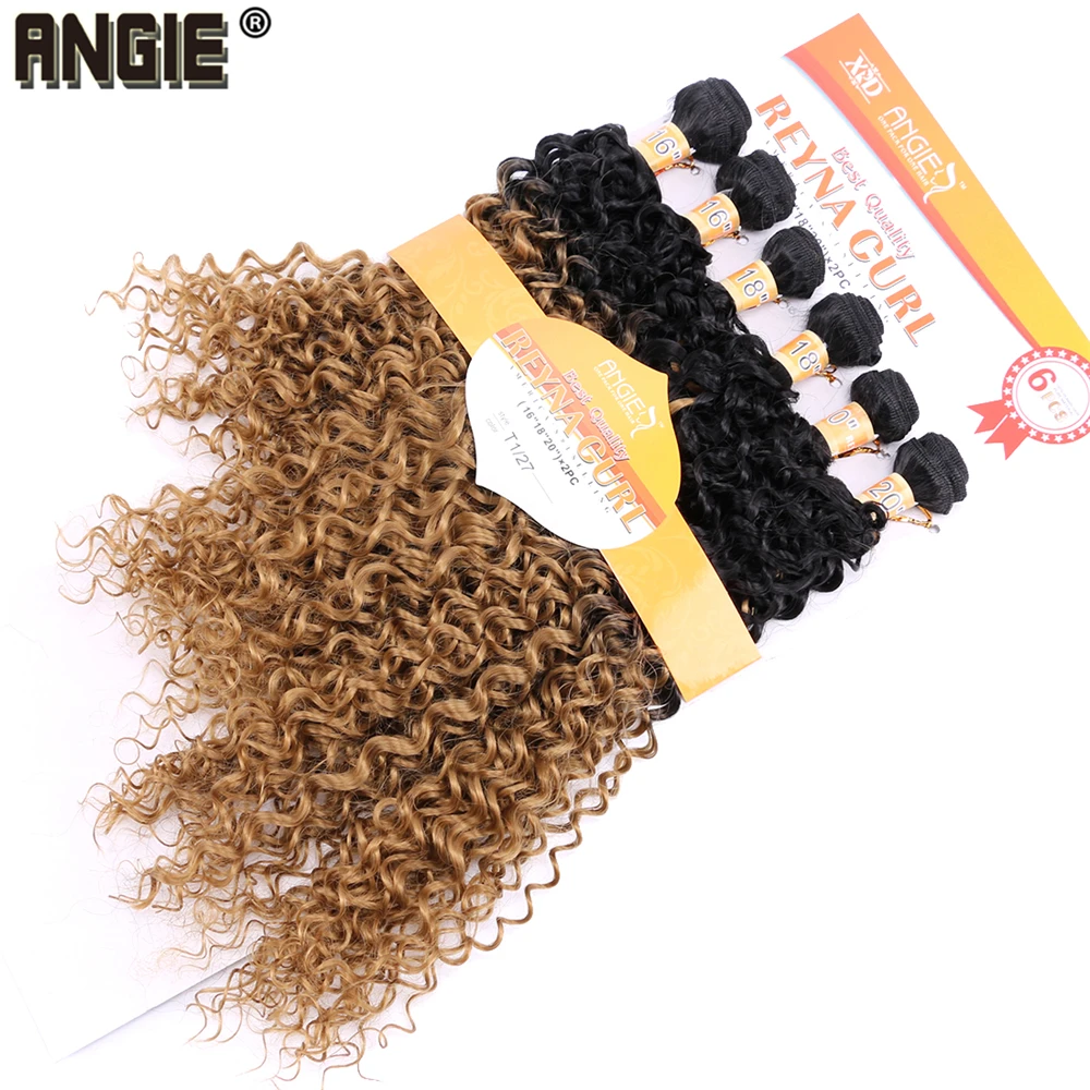 ANGIE Synthetic Kinky Curly Hair Bundles - Two Tone Ombre Color Hair Weave - 16 18 20 Inches - Mixed 1 Pack Solution for Optimal Style image 3