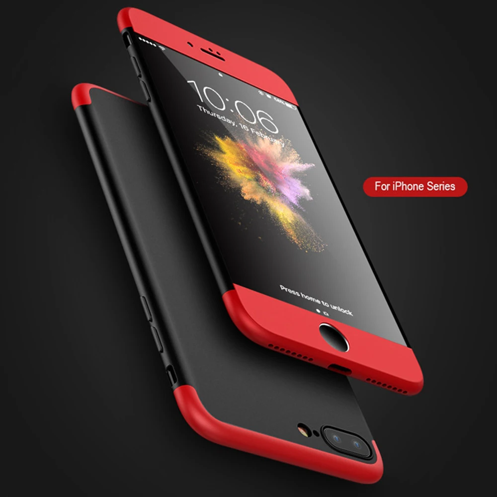 KISSCASE 360 Degree Full Protective Case For iPhone 6 6S 7 8 Plus 3 In 1 Cases 5 5S se X 10 Hard Plastic Back Cover |