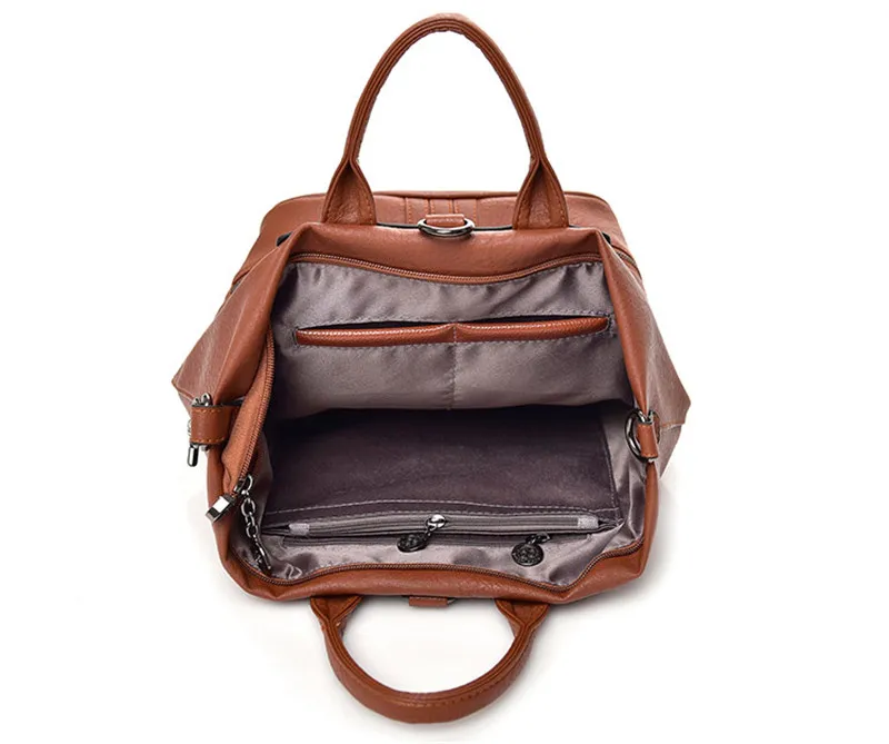 Брендовый многофункциональный женский рюкзак из искусственной кожи с двойной молнией, школьные сумки, мягкая вместительная сумка для девочек-подростков
