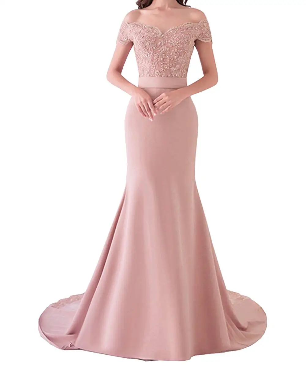 Blush Женское платье невесты De Soiree платье подружки невесты с юбкой-годе с открытыми плечами вечерние элегантные vestido de festa длинное выпускное платье - Цвет: Blush