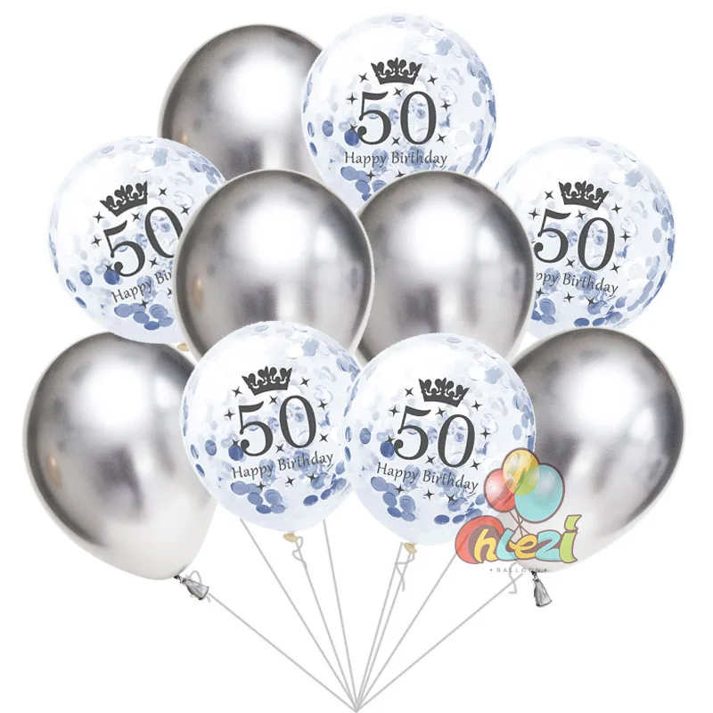10 шт. 18th 21st 30th 40th 50th 60th День рождения воздушный шар "Конфетти" цвет серебристый, золотой круглый, из латекса globos украшение на годовщину расходные материалы