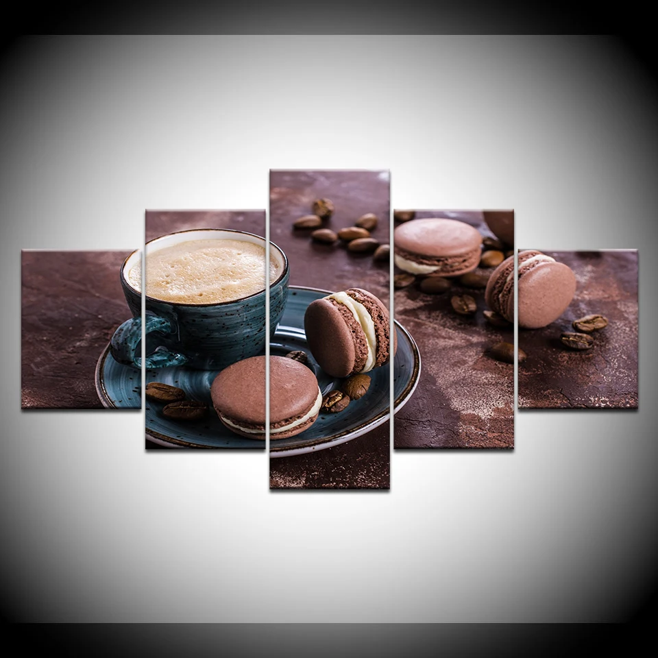 

5 Pieces Coffee Dessert Canvas Paintings Decorative Modular Wall Pictures For Living Room Unframed