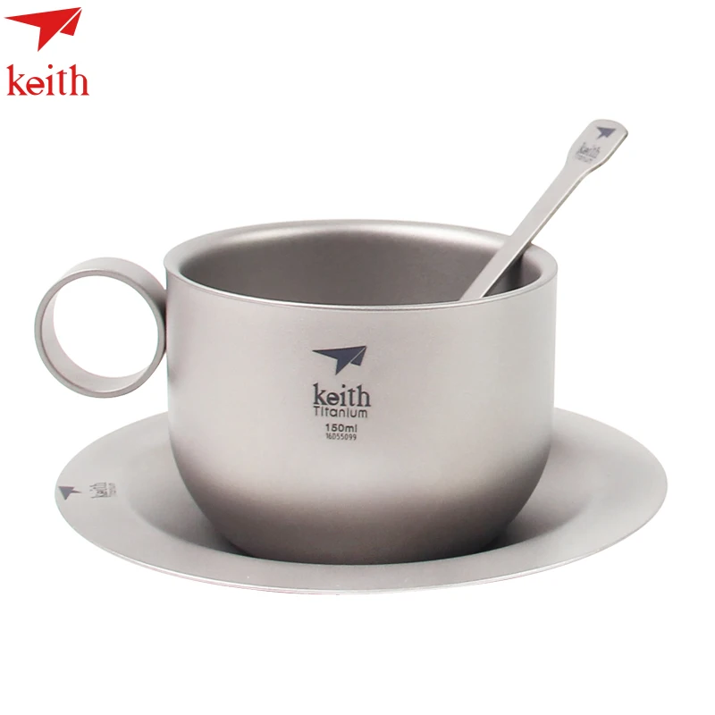 Кофейная кружка Keith 150 мл титановая кофейная с пластиной Титановая Ложка