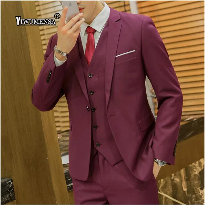 

yiwumensa Cheap Four Seasons wedding suits for men tuxedo men suit Purple mens suits with pants 3 Pieces Jacket vest and pants