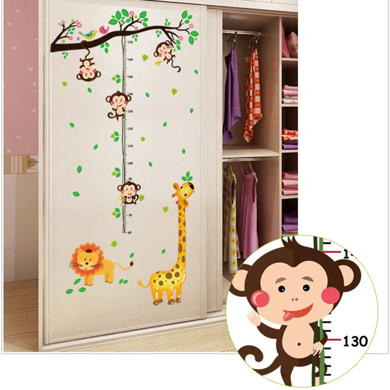 60*90 см Настенная Наклейка Жираф Обезьяна измерение высоты фон для дома детского