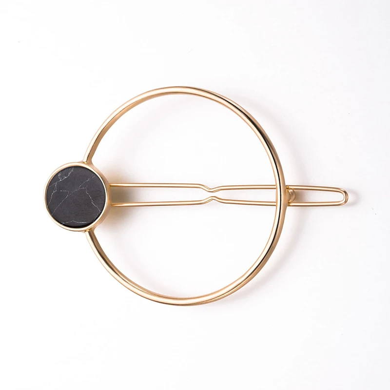 

Sale 1PC Alloy Round Hair clip For Women Simple Geometric side clip Barrette natural stone hairpins Beauty Stools