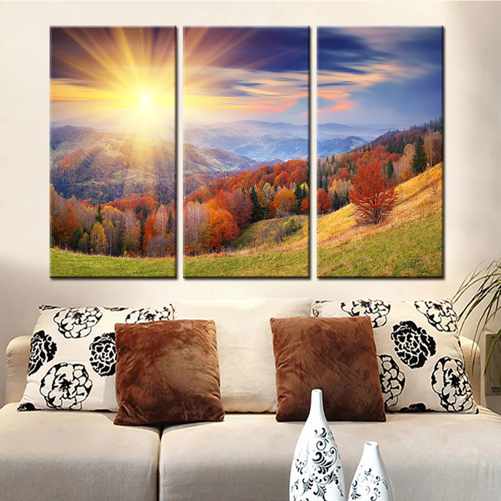 Прямая поставка 3 шт. домашний декор постер горные деревья солнечный свет пейзаж