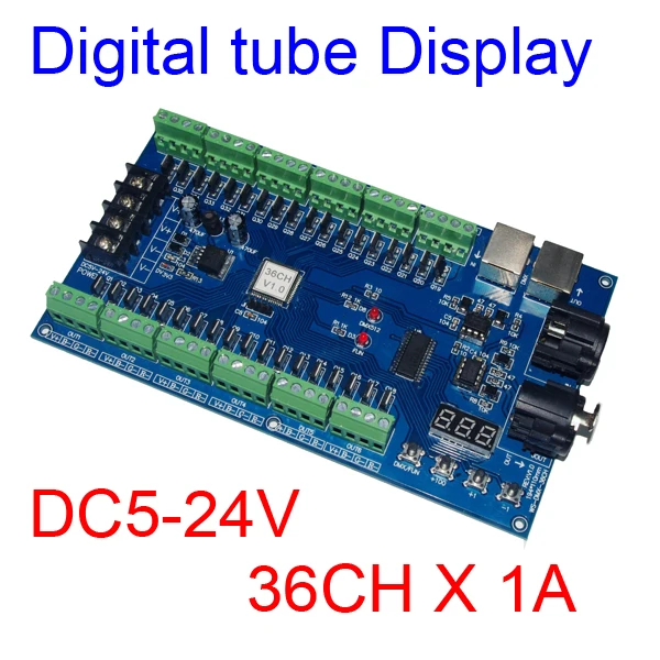DMX-36CH DMX512 dimmer Controller,Driver,36CH(36 channels) DMX decoder 13 groups RGB ,each channel MAX3A for LED strip light