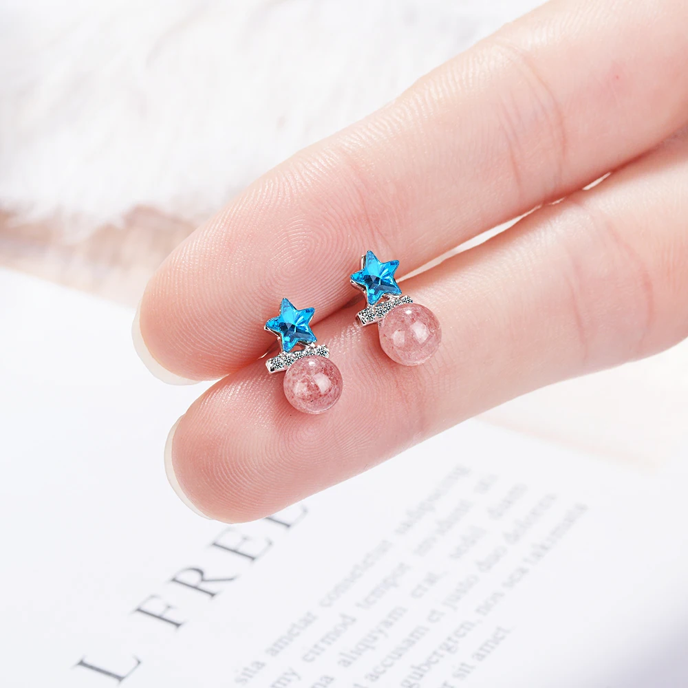 Todorova Delicate Blue Zirconia Star Women Earrings Jewelry oorbellen Strawberry Crystal Stud | Украшения и аксессуары