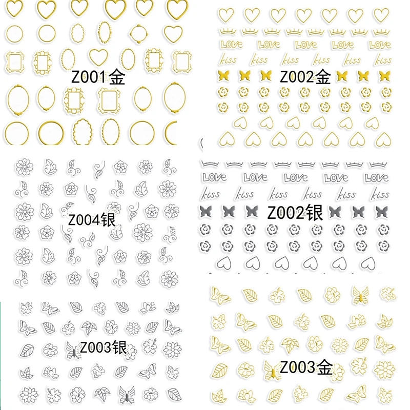 

2pcs Gold Silver 3D Nail Slider Decals Nail Art Sticker Glitter Metal For Love Nail Adhesive Manicure Decoration Z001-012