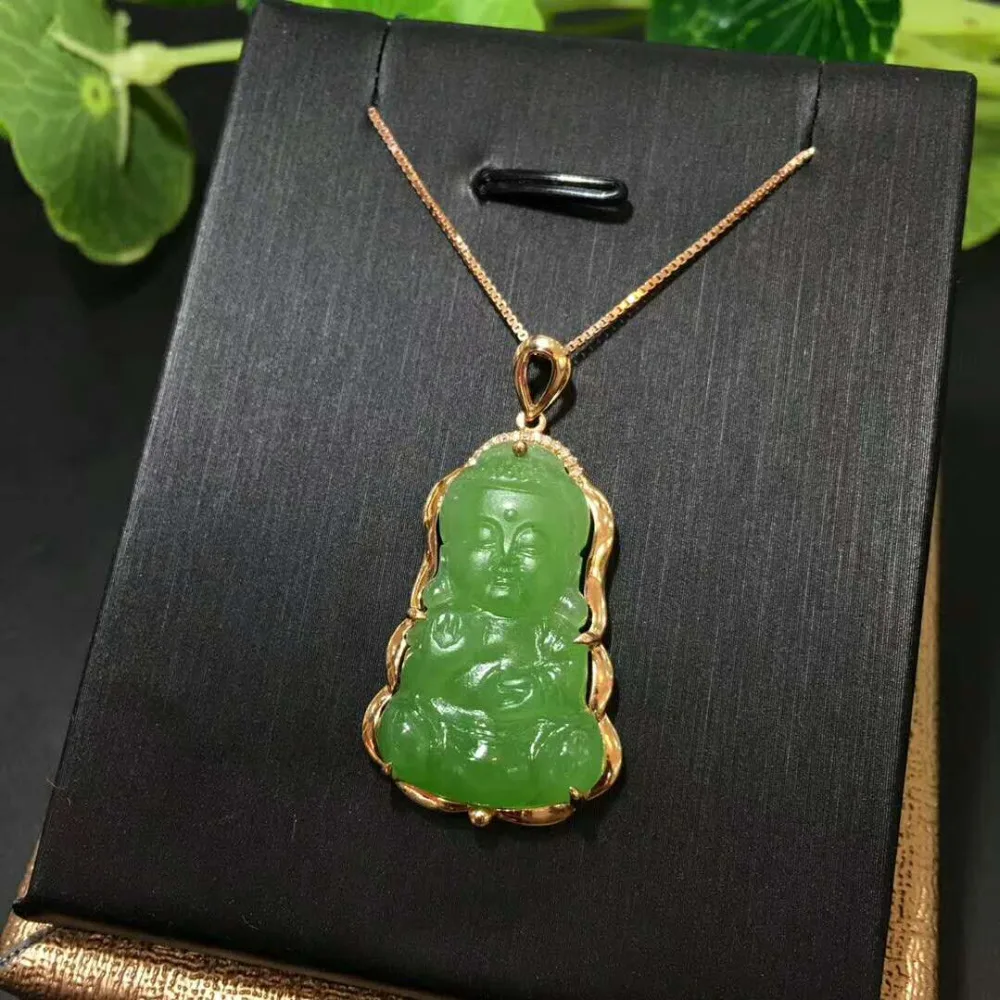 18 каратное золото инкрустированное нефритом вырезанное вручную ребенок кулон