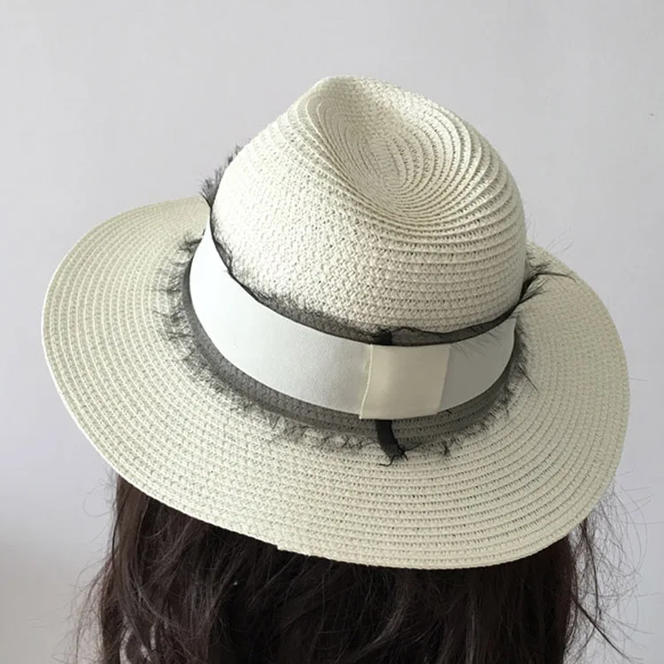 Newblack металлический логотип бутон шелковой лентой сэр соломы затенение шляпа